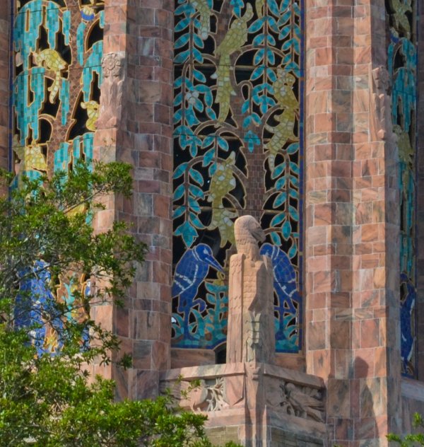 Glorious art deco tilework and stone carving up near the top of Bok Tower.