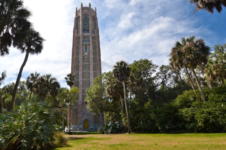 Bok Tower, across the soft grassy lawn.