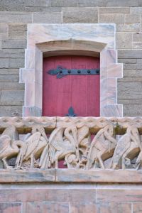 Balcony doorway with stone carvings at Bok Tower.