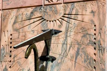 Stone scribings on the Great Sundial, Bok Tower, Florida.