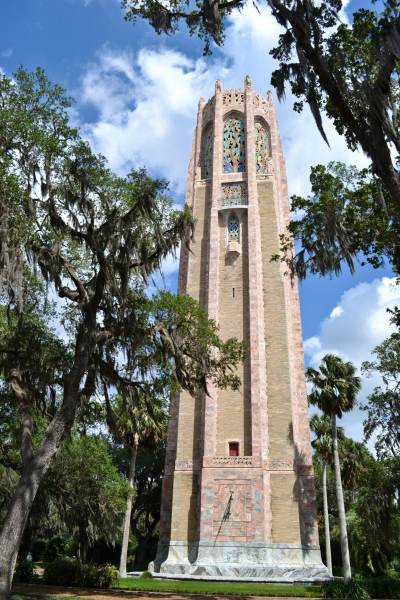 Bok Tower amid the oak trees and spanish moss of Central Florida.