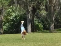 Lisa, turning cartwheels at Bok Tower, Florida.