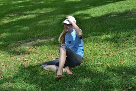 Lisa, laughing like a little kid at Bok Tower, Florida.