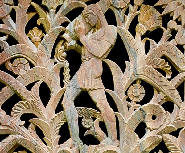 West window stonework detail, Bok Tower, Florida.