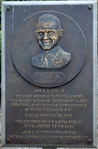Plaque honoring John Glenn, first American to orbit the earth in a spacecraft, Cape Canaveral Air Force Station.