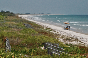 A Day at the Beach, complete with beach umbrella, at Launch Complex 34, Cape Canaveral Air Force Station.