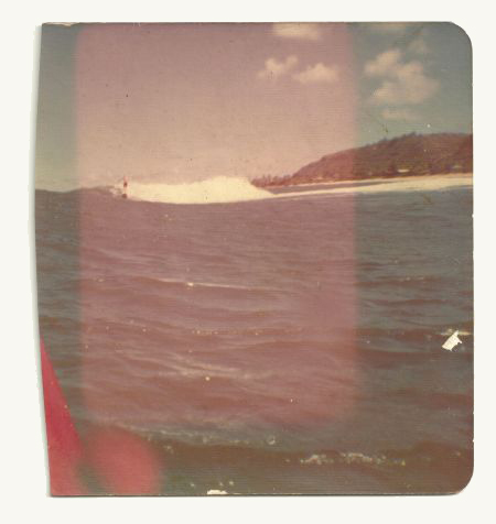 MacLaren surfing Kammieland, backwards, 1973.